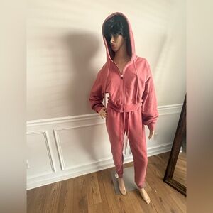 Minaa Monroe Women's Casual Pink Hooded jacket and joggers set